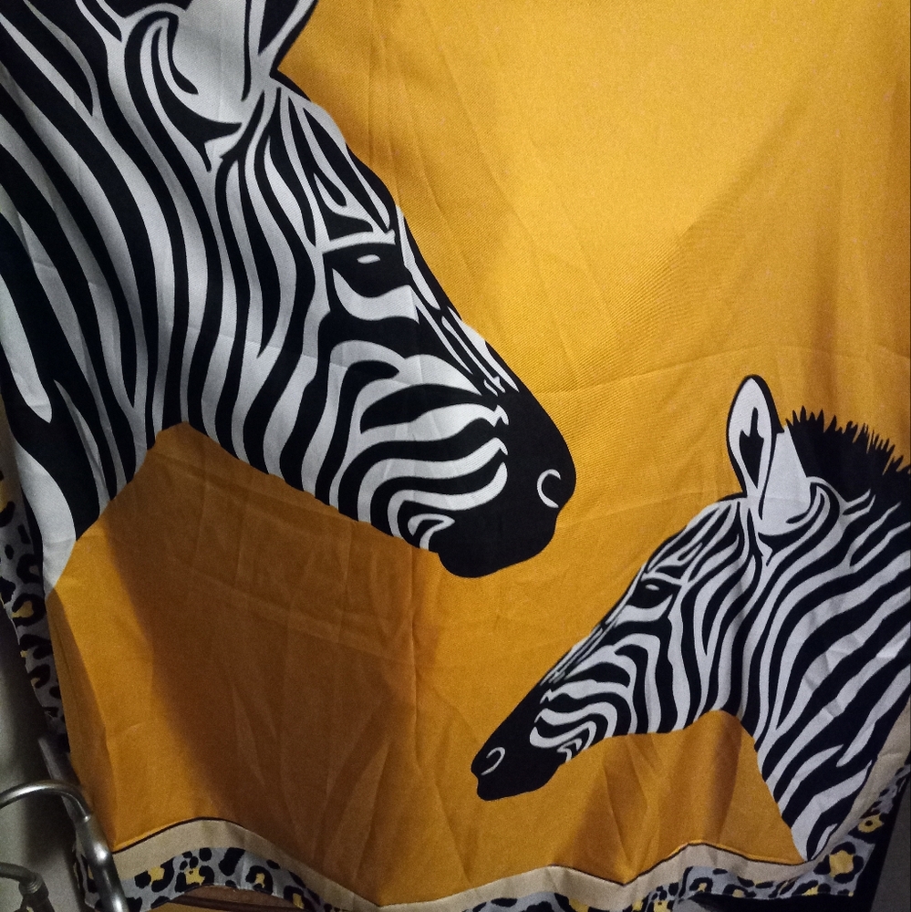 New,2 zebra pattern 35 inch scarf aganist gold background & border trim 100%poly - Picture 8 of 8